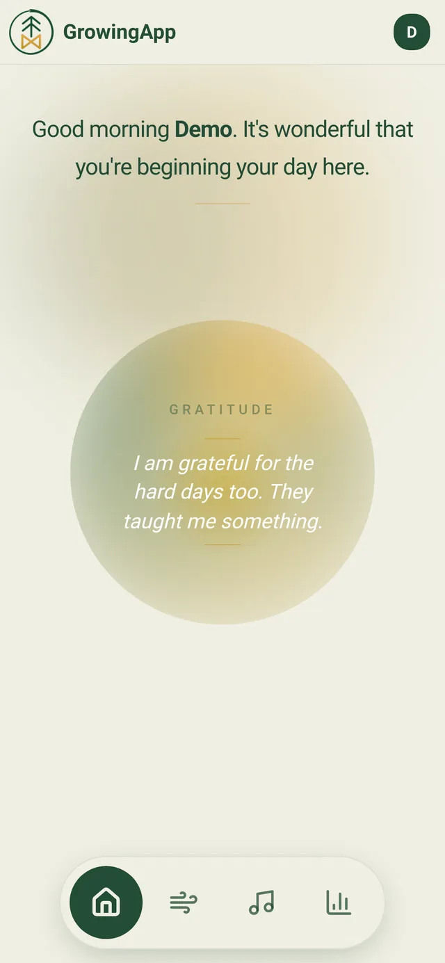 The home screen with a morning greeting and the word of the day