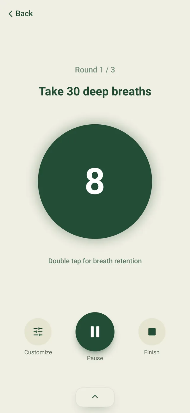 Önd round one: deep breaths with a breath counter