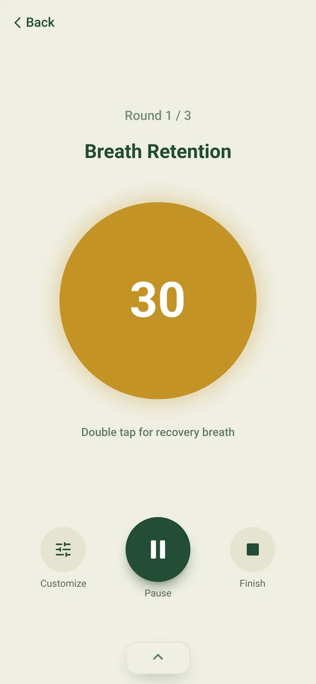 The Önd breath retention timer at 30 seconds